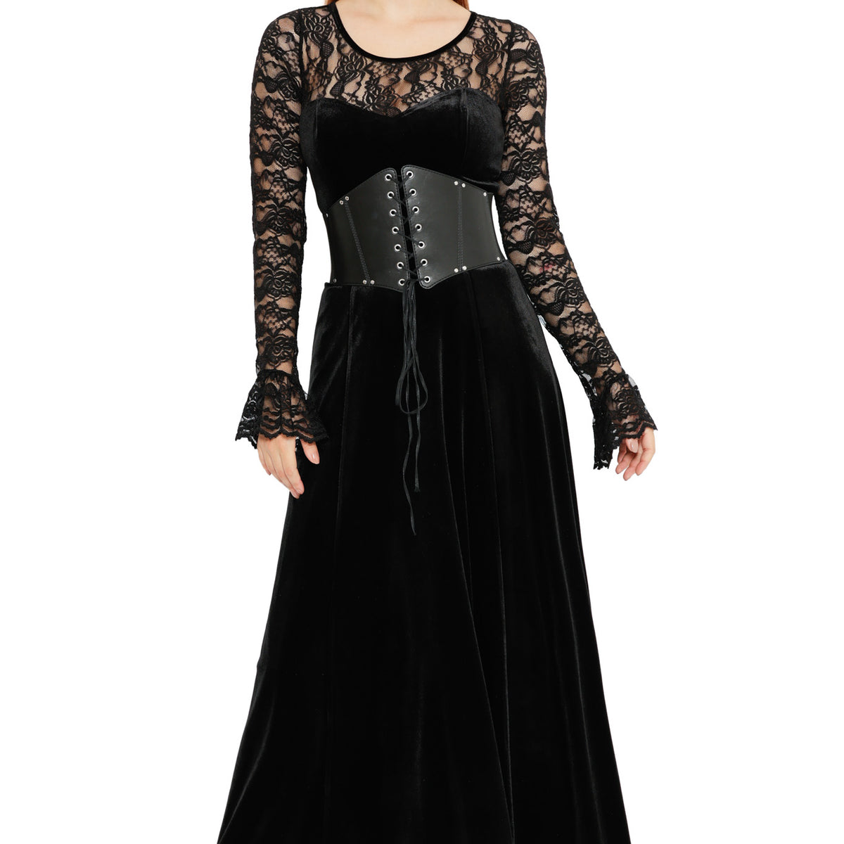 Abyss Lace Long Sleeve Velvet Maxi Dress