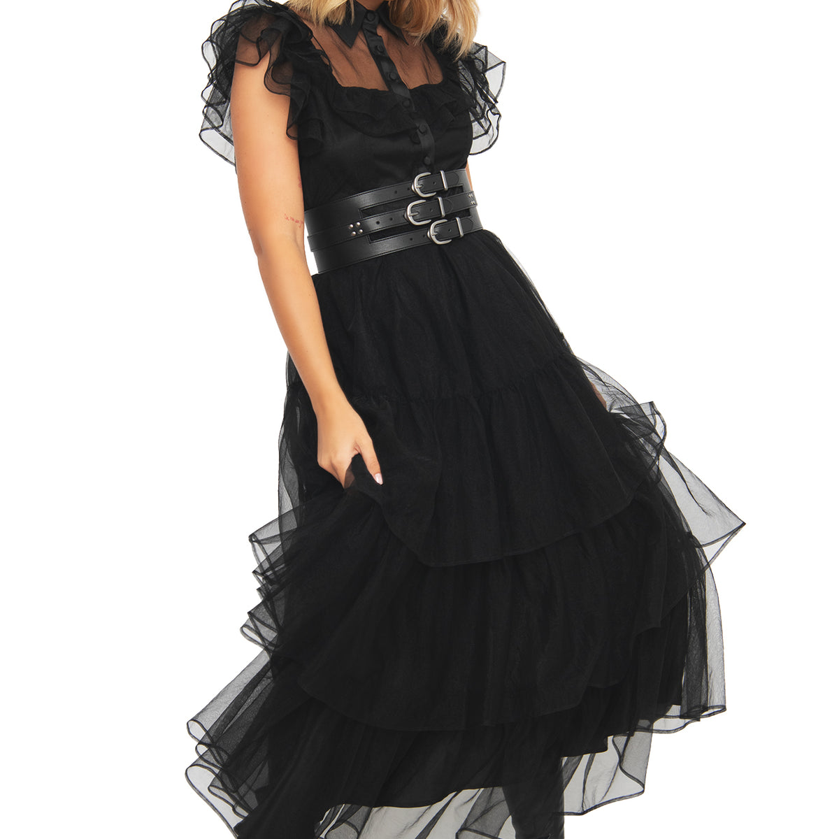 maxi black tulle dress Midnight Mourning Tiered Tulle Maxi Dress