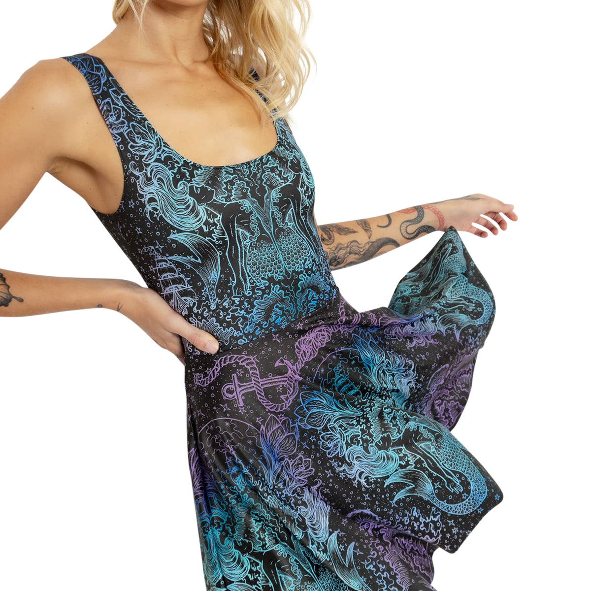 Kaleidoscope Mermaid Tank Skater Dress - Limited  BlackMilk Clothing