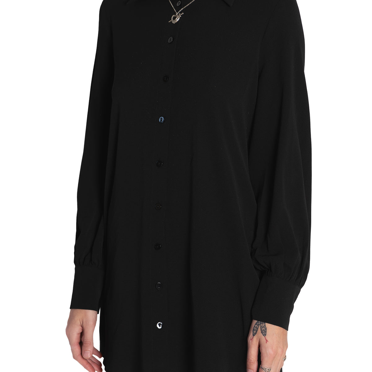 Black Long Sleeve Oversized Shirt Dress - Main Image