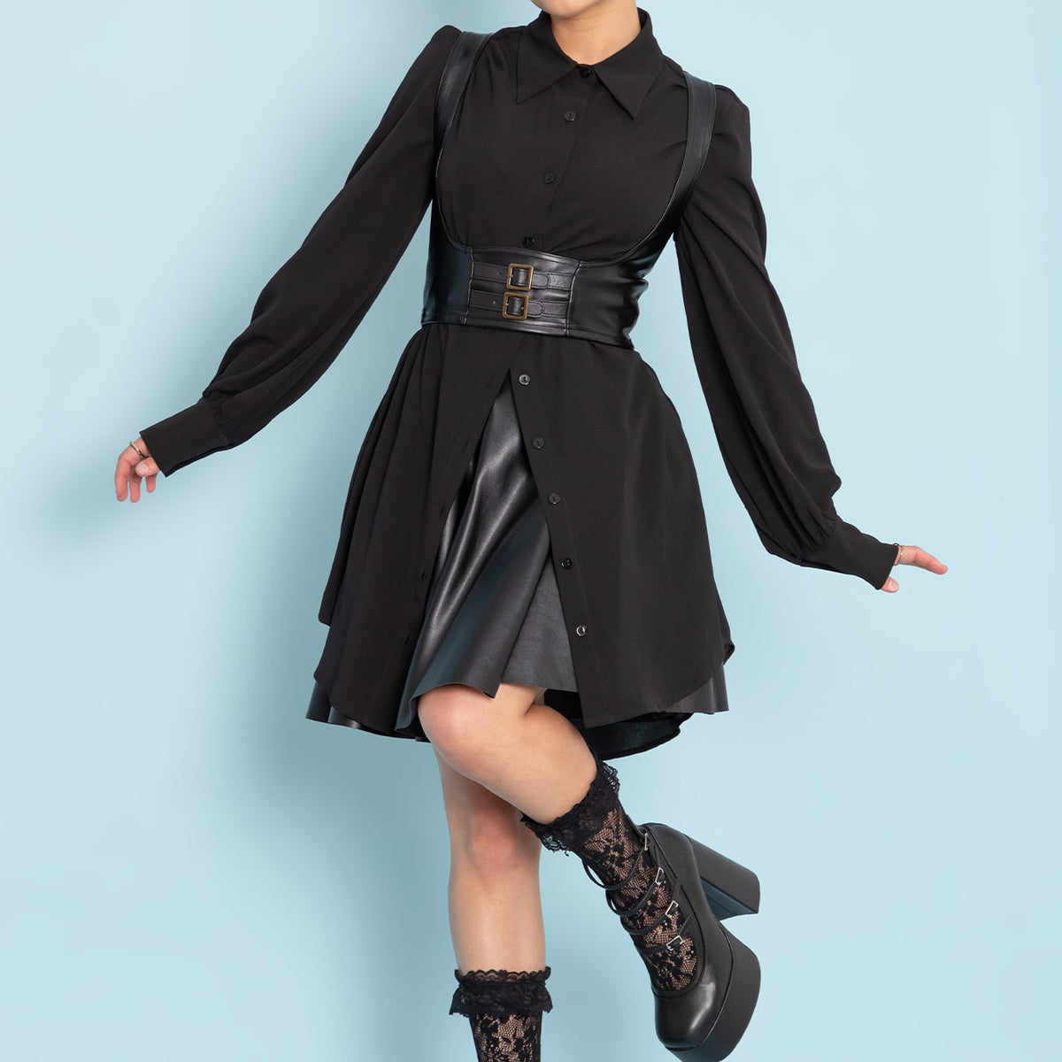 Black Long Sleeve Oversized Shirt Dress