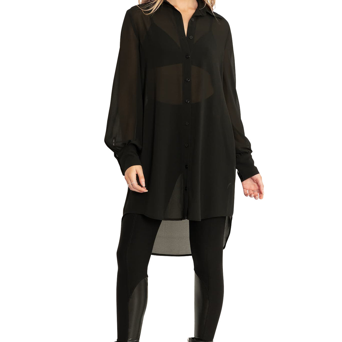 Black Sheer Long Sleeve Oversized Shirt Dress – BlackMilk Clothing