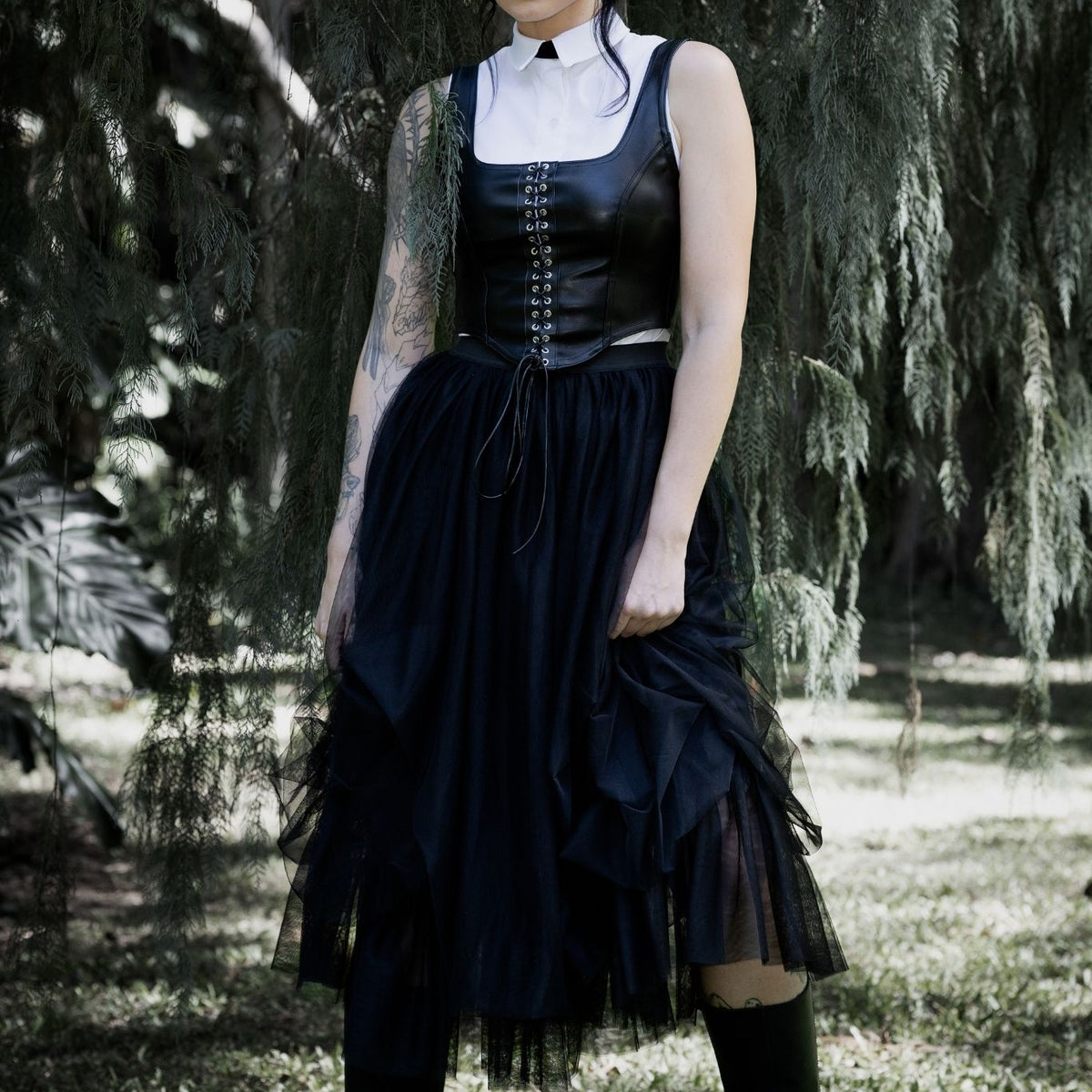 Black Tulle Midi Skirt