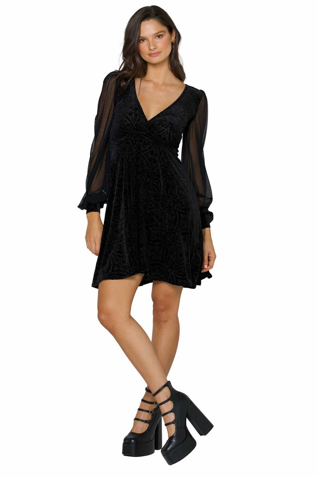 Black Burned Velvet Sheer Romance Longline Dress