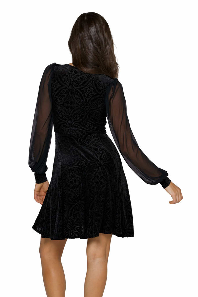 Black Burned Velvet Sheer Romance Longline Dress