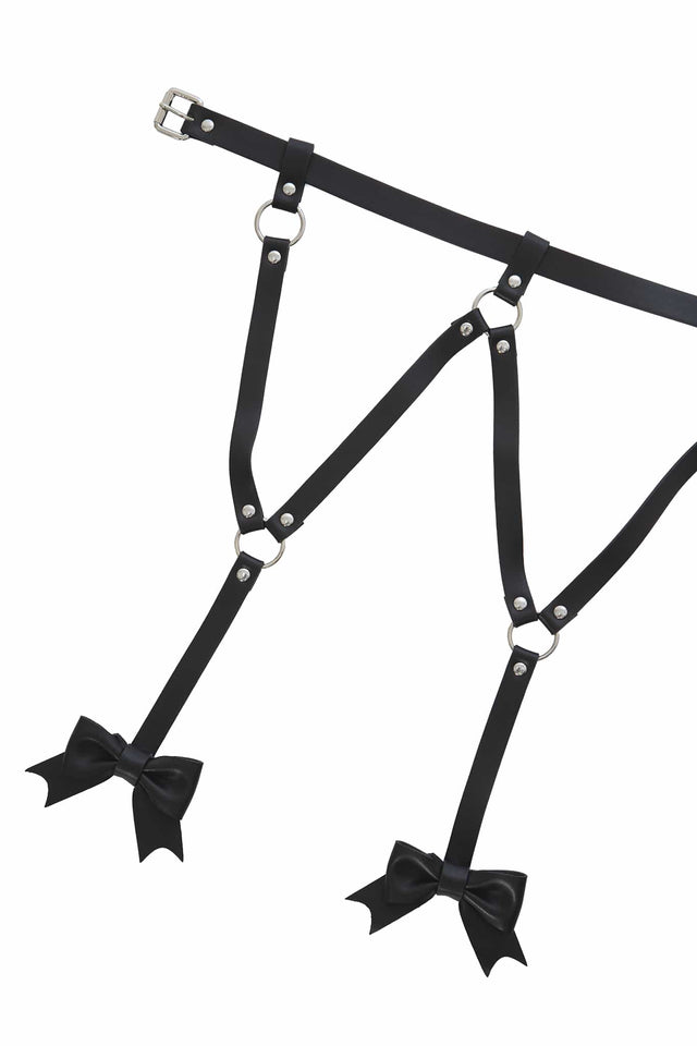 Women's Black Bow Suspender Adjustable Belt
