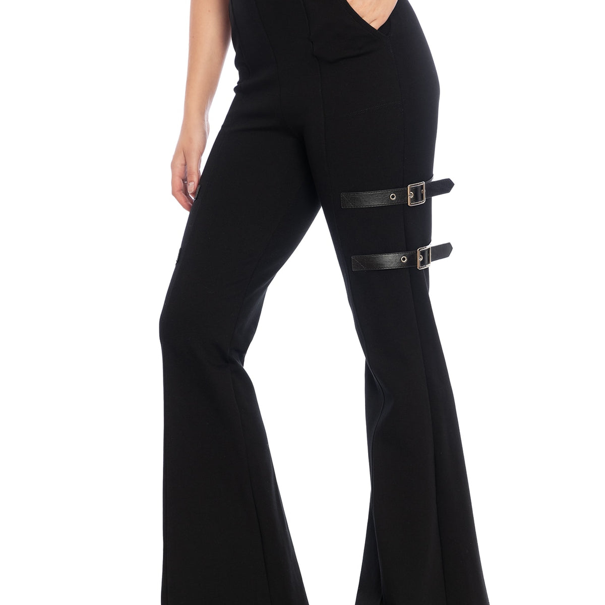 High Waist Flare Pants with Buckle Belt main image 0