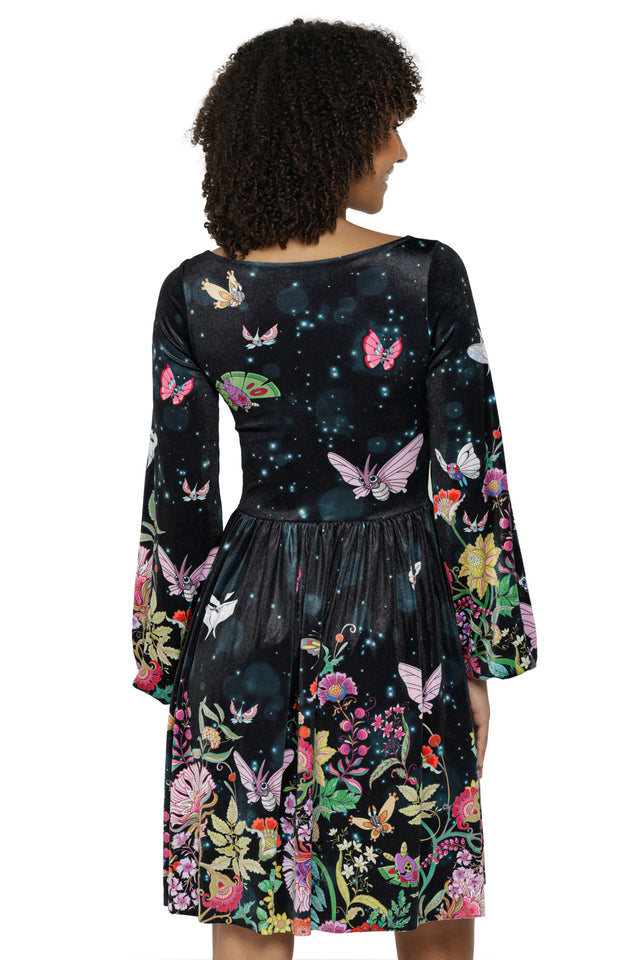Butterfly Garden Velvet Squared Up Bishop Longline Dress