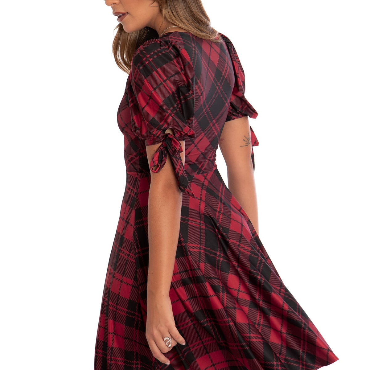 Anderson Modern Tartan Women's Lapel Shirt Dress With Long Sleeve