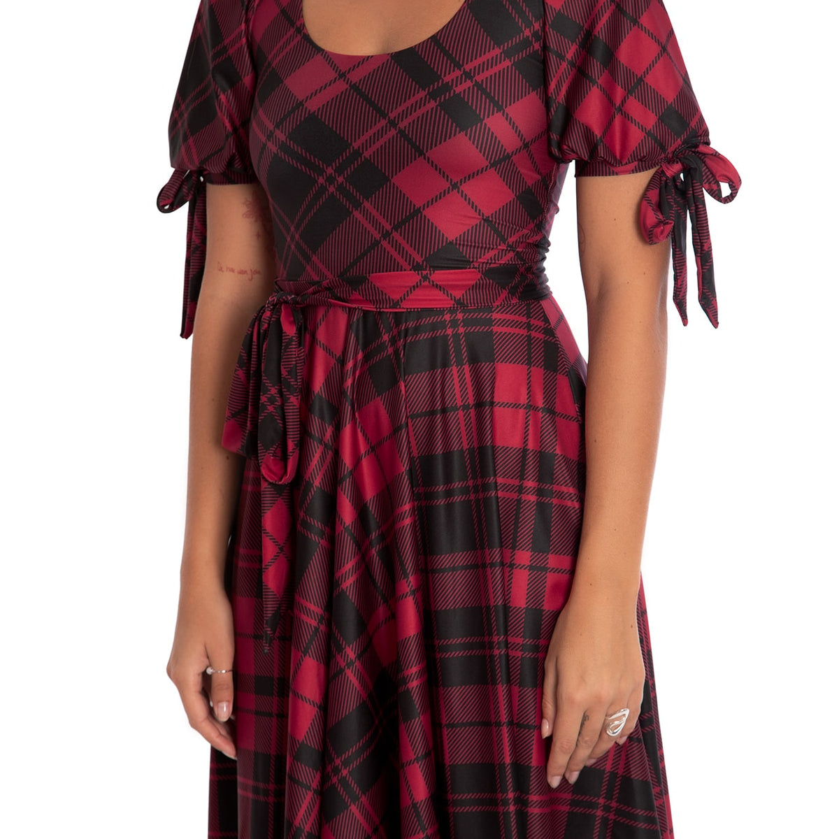 Tartan Crimson Tie Sleeve Longline Dress - Limited BlackMilk Clothing Tartan Crimson Tie Sleeve Longline Dress - Limited BlackMilk Clothing