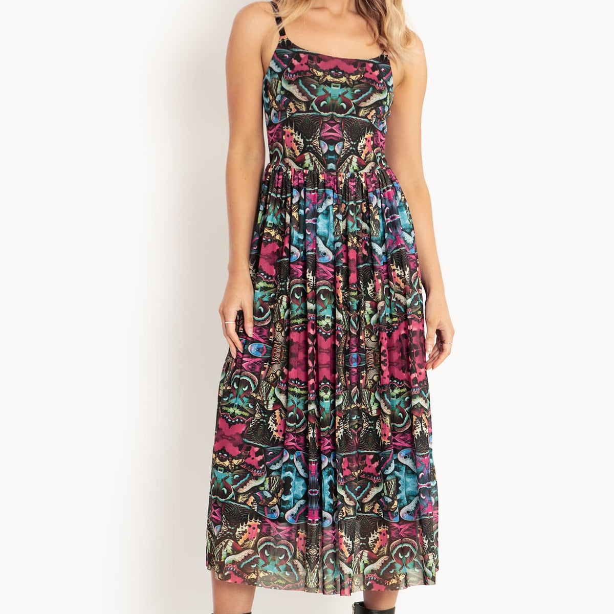 Hyper Moth Scoop Sheer Midaxi Dress