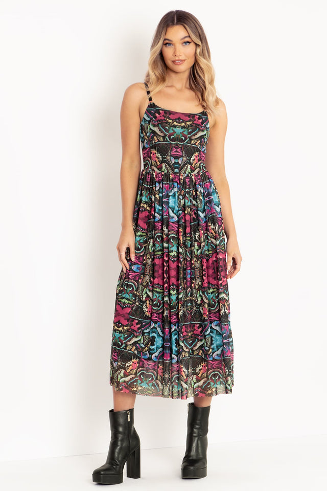 Hyper Moth Scoop Sheer Midaxi Dress