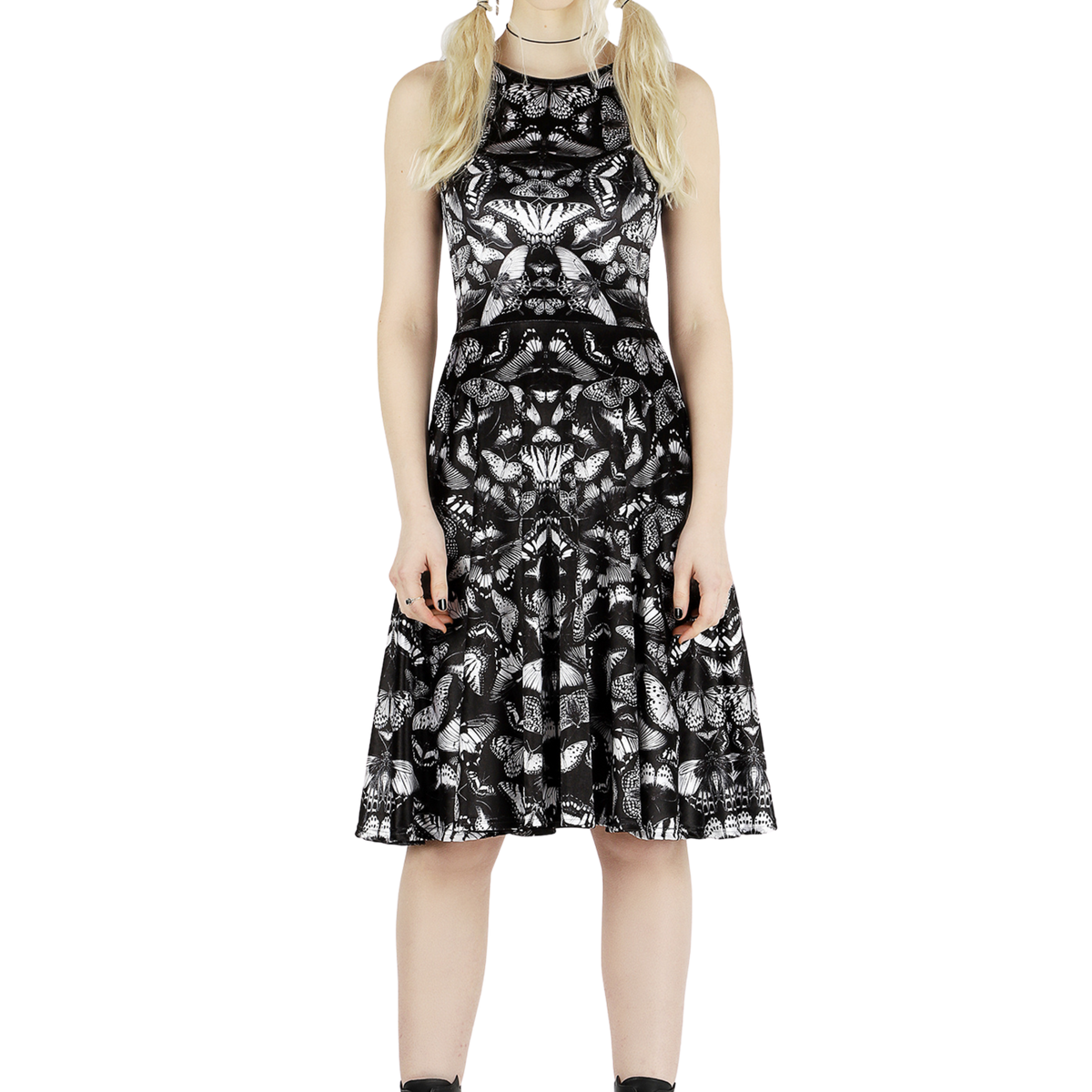 Dark Butterflies Velvet Princess Midi Dress