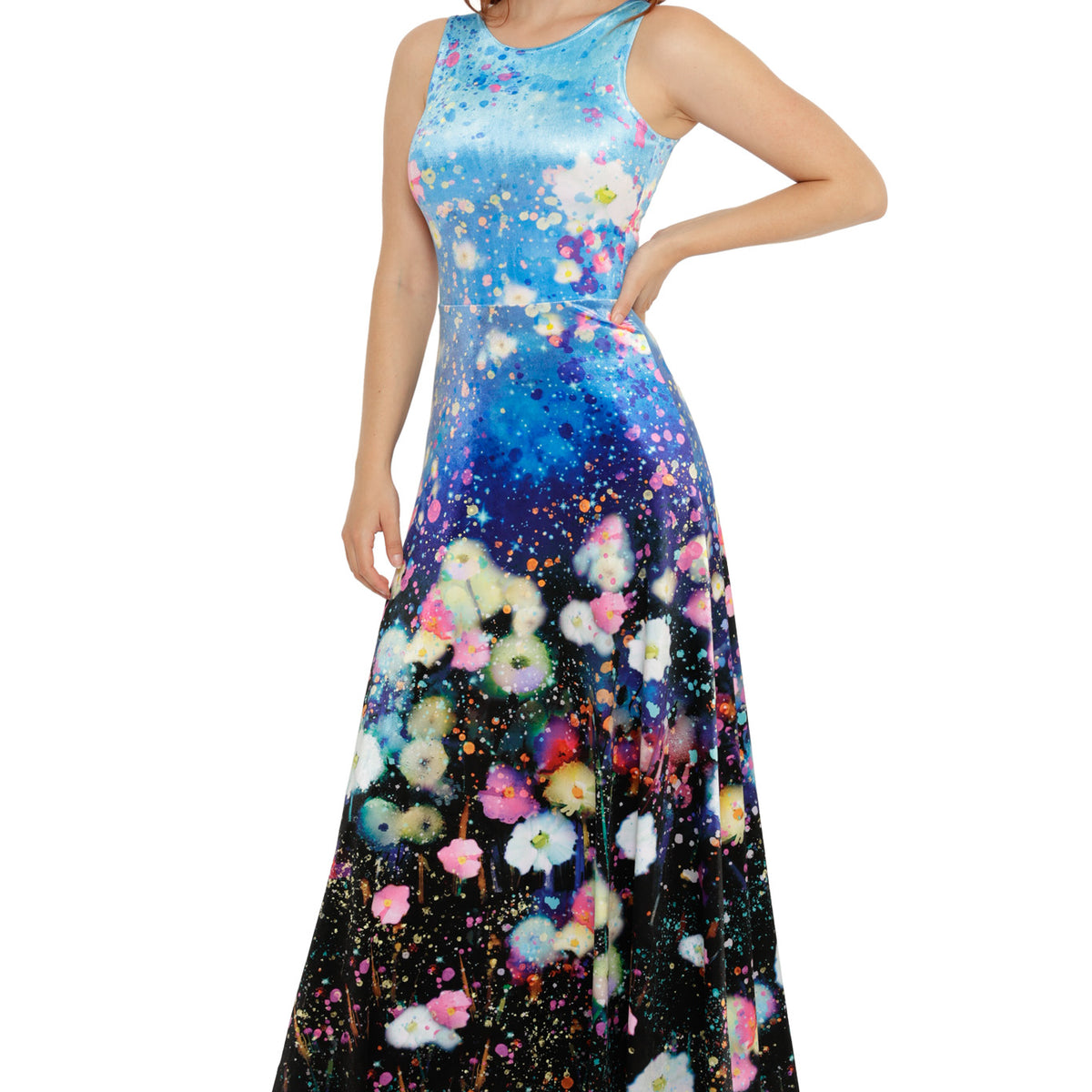 twilight prom dress BlackMilk | Dreaming in Twilight Watercolours Velvet Princess Maxi Dress | Blue