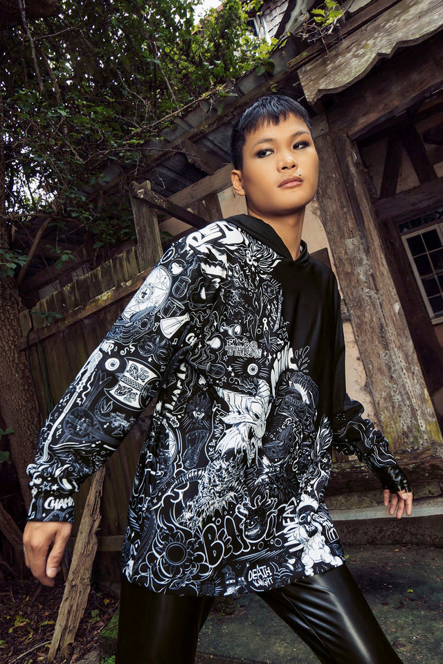 BlackMilk Clothing x Dungeons & Dragons - Dungeons And Dragons Graffiti Hoodie Sweater - Dungeons & Dragons Merchandise - Collaboration apparel - Licenced.