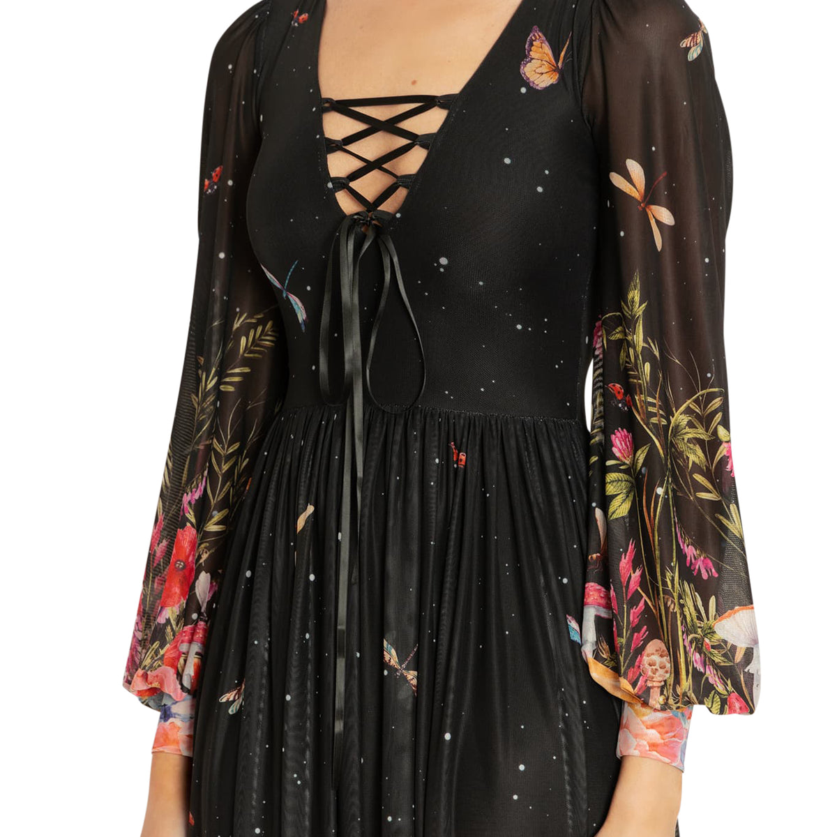 Floral Appliques Bishop Sleeve Maxi Dress