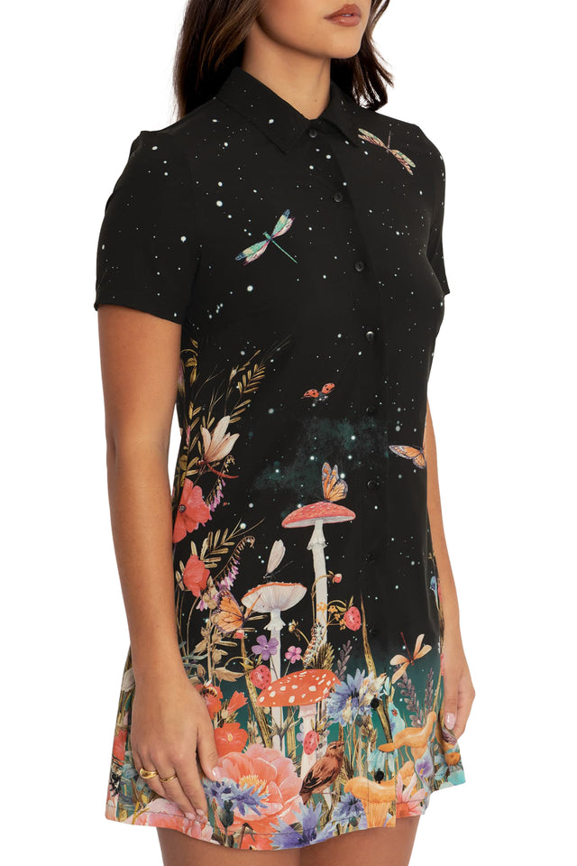 BlackMilk Clothing - Fairytale Floral Short Sleeve Shirt Dress