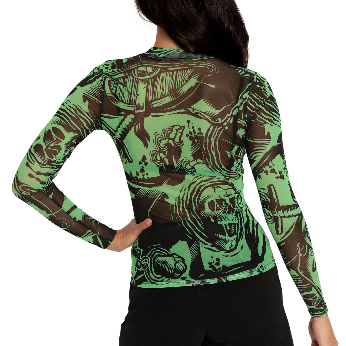 Gelatinous Cube Sheer High Neck Long Sleeve Top