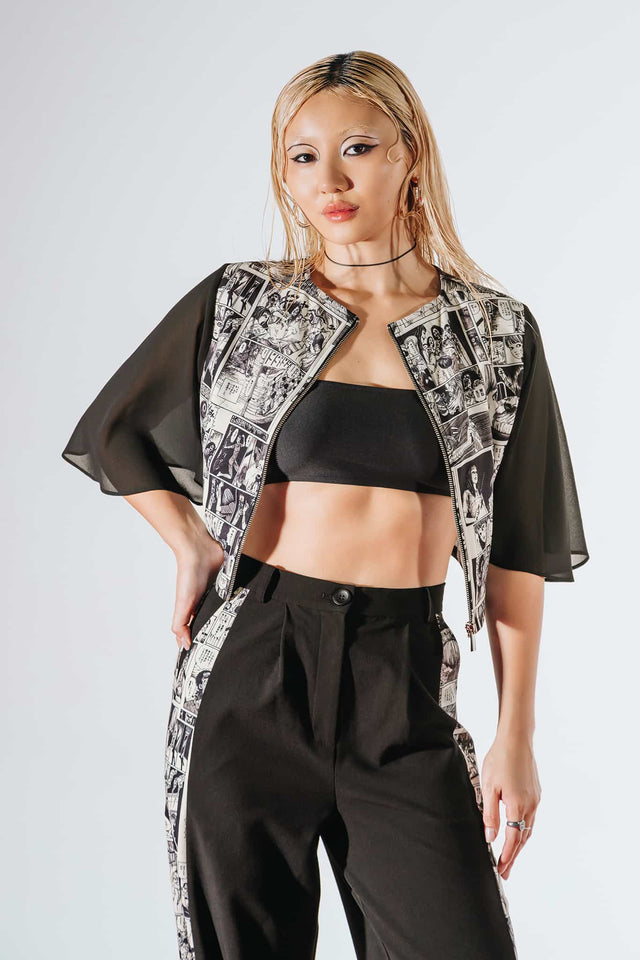 Mosquitoes Sheer Sleeve Crop Top