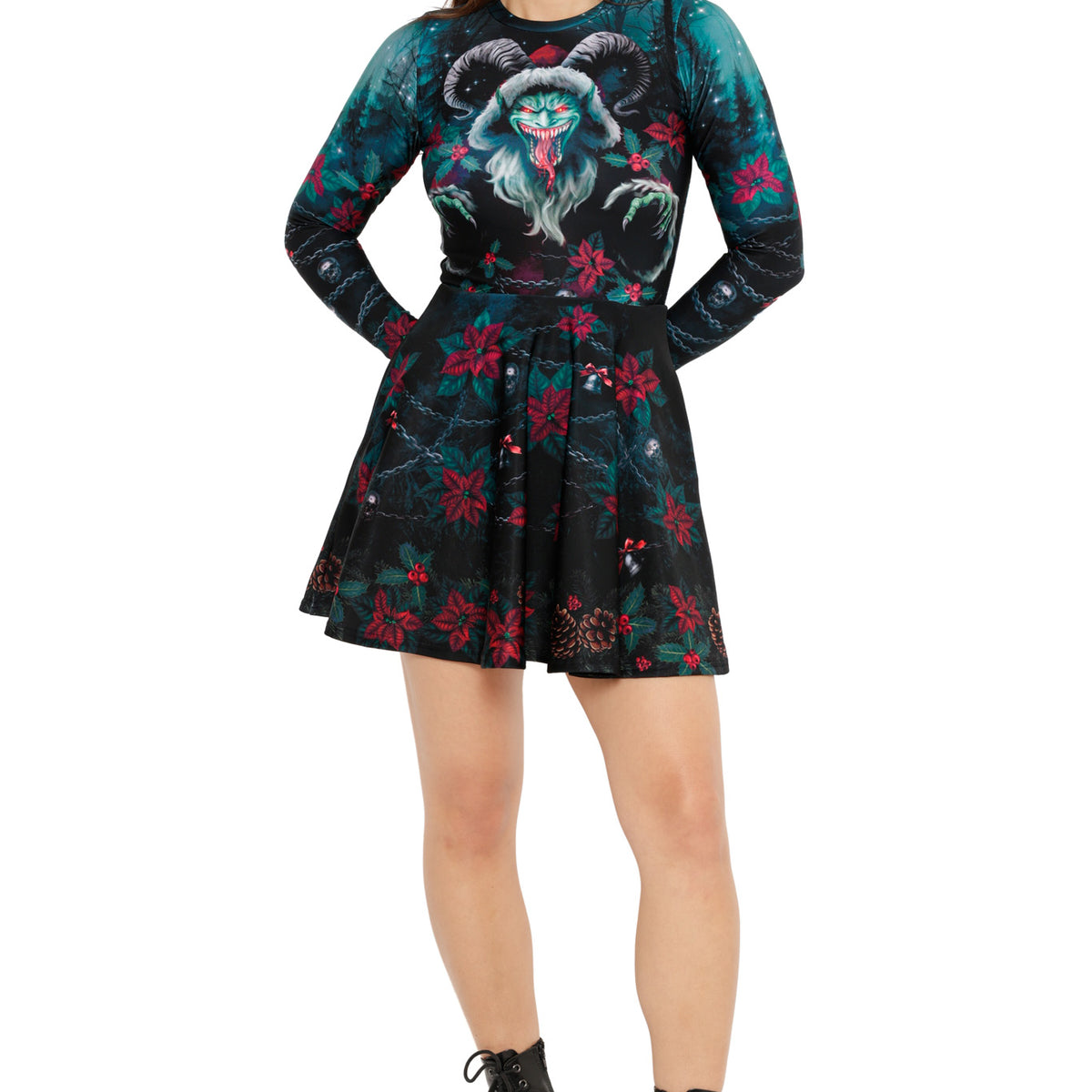 Blackmilk | Krampus Toastie Long Sleeve Skater Dress | Green