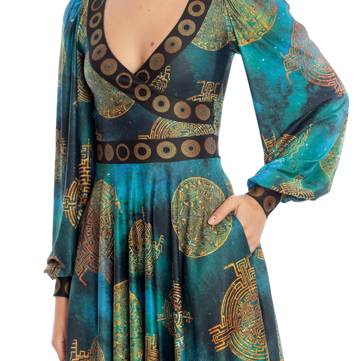 Lost Atlantis Wrap Bishop Skater Dress Limited – BlackMilk Clothing