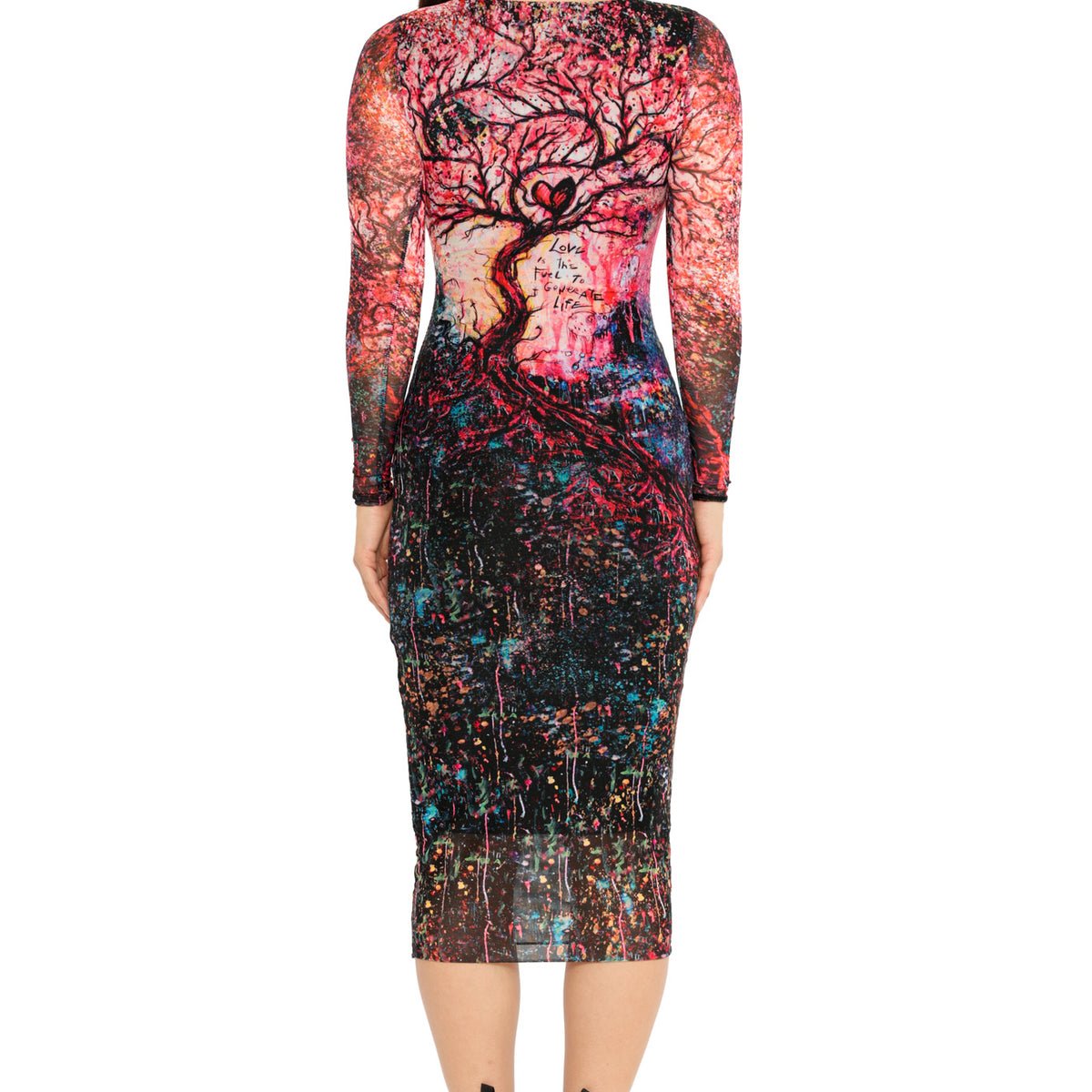 Blackmilk | Love Is Fuel Long Sleeve Mesh Bodycon Midi Dress | Black