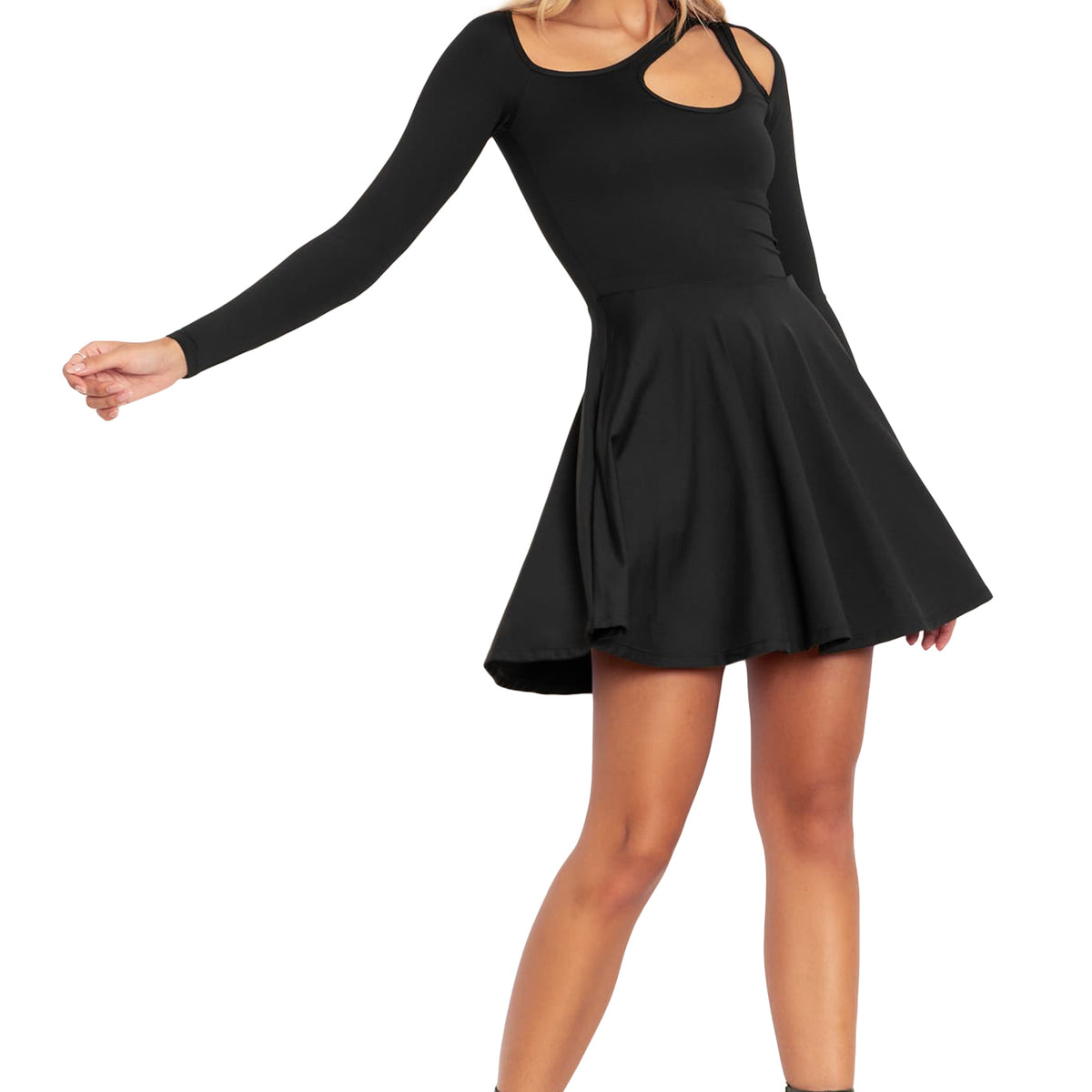 Matte Black Cut Out Long Sleeve Skater Dress – BlackMilk Clothing