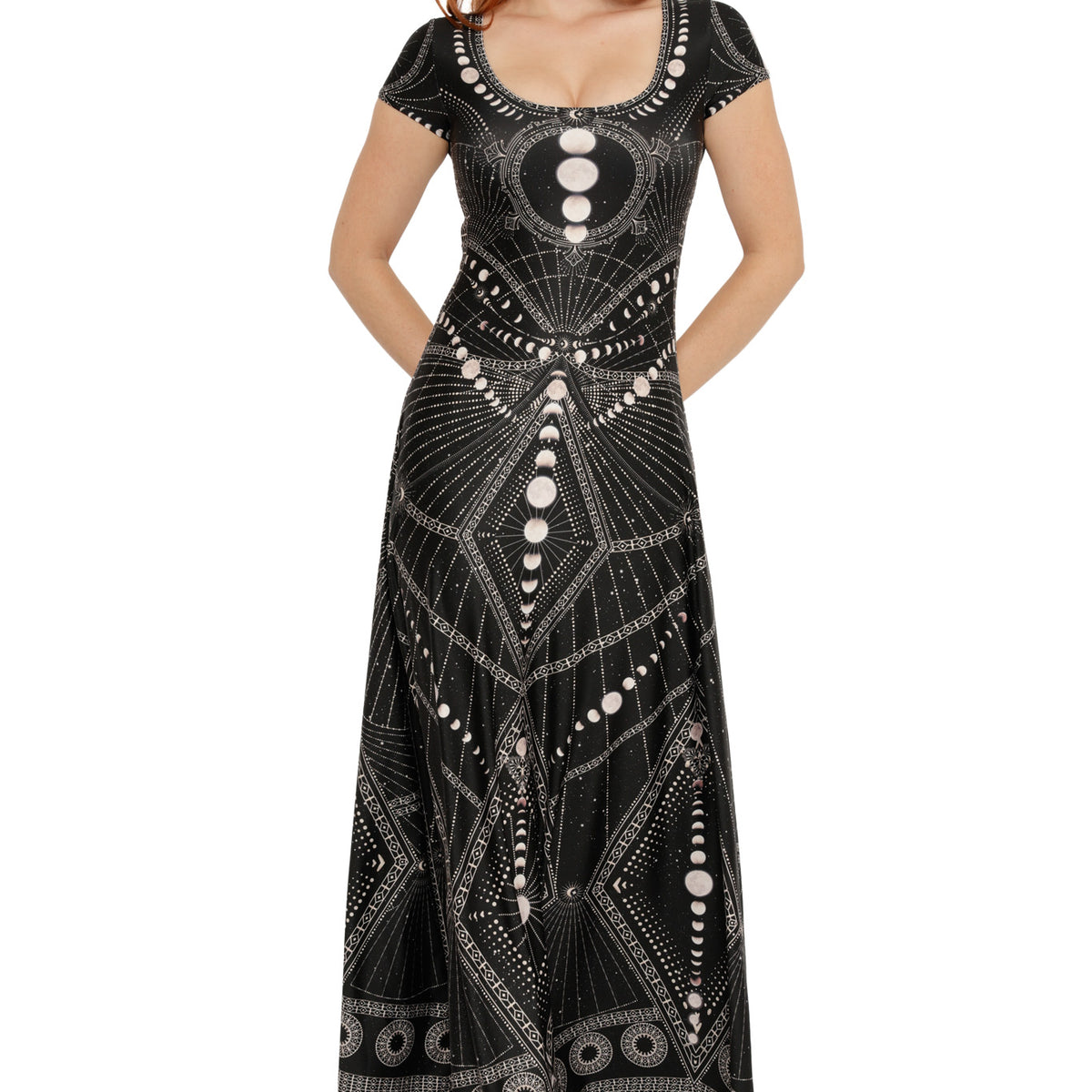 Moon Phases Cap Sleeve Scoop Maxi Dress – BlackMilk Clothing