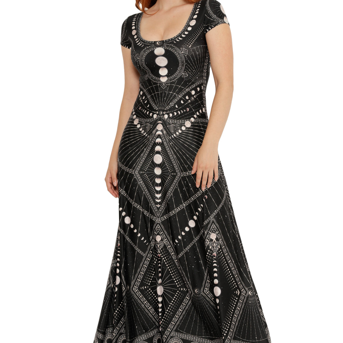 Moon Phases Cap Sleeve Scoop Maxi Dress – BlackMilk Clothing