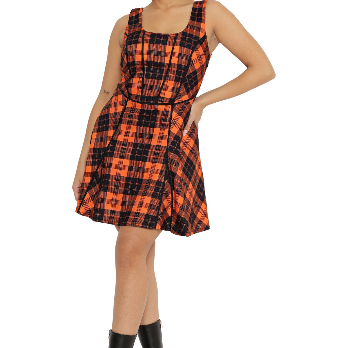 Orange Trick-or-Tartan Skater Dress