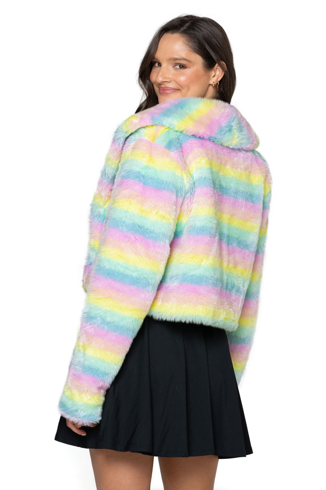 Pastel Rainbow Fur Cropped Jacket