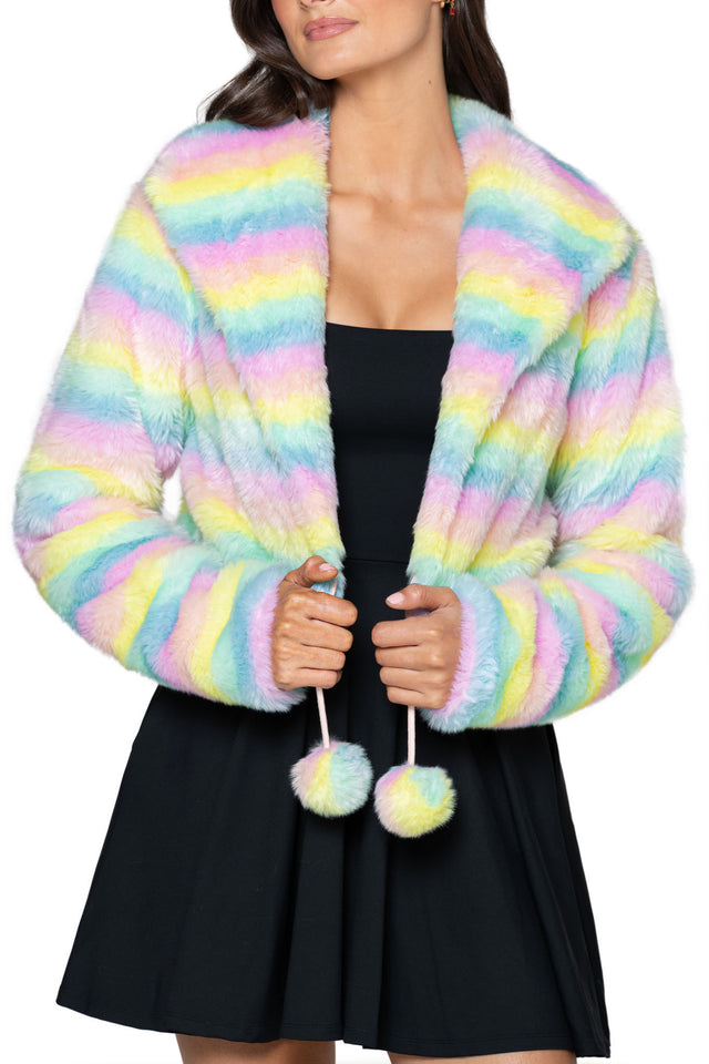 Pastel Rainbow Fur Cropped Jacket