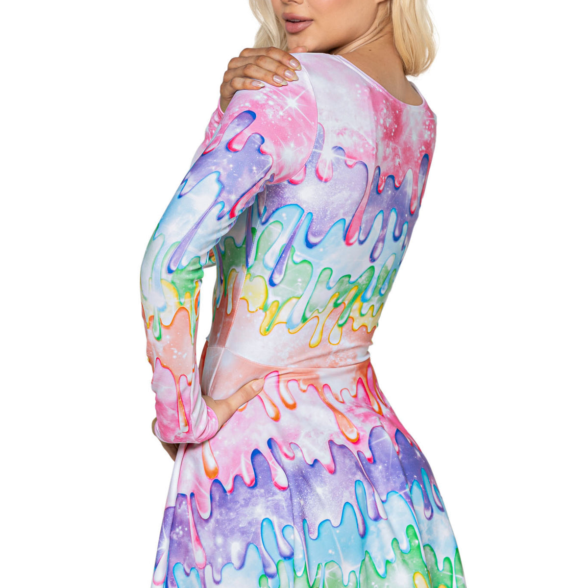 rainbow long sleeve dress Pastel Rainbow Gradient Mini Dress: Long Sleeve Party Cocktail Dress