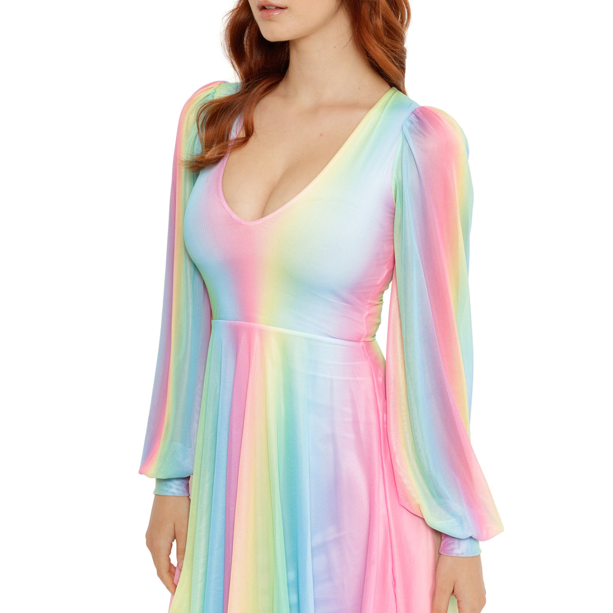 multicolor romantic nature long sleeve maxi dress Rainbow Icecream Romance Florence Pugh Ria-Cowl Neck Satin Maxi Color:TURKISH TILE
