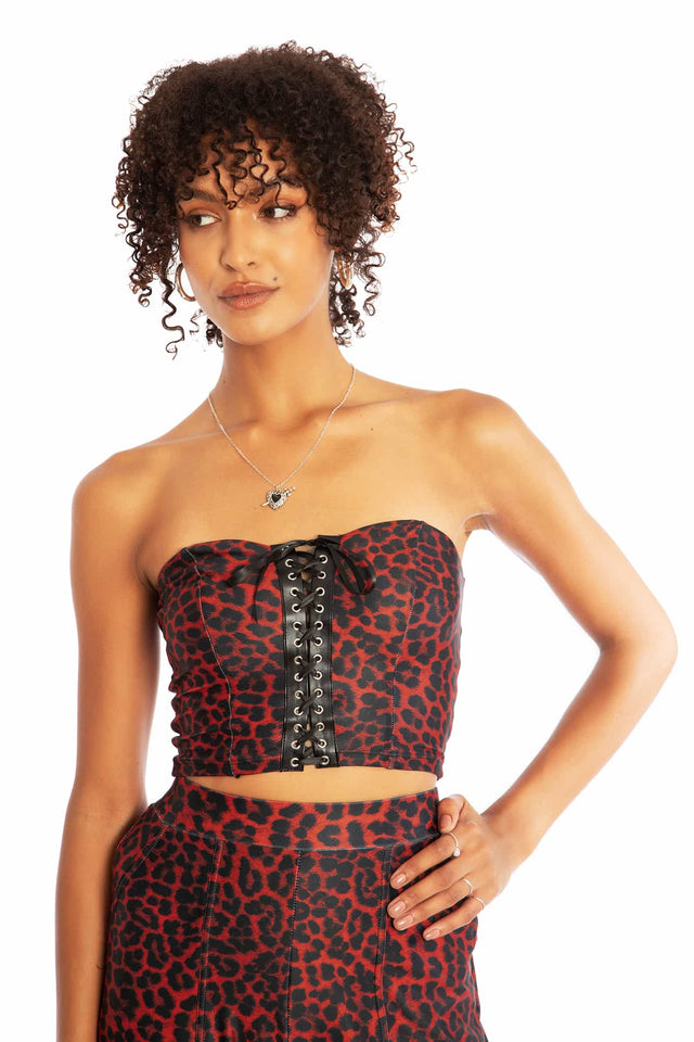 Claws Out Red Lace Up Bustier Crop