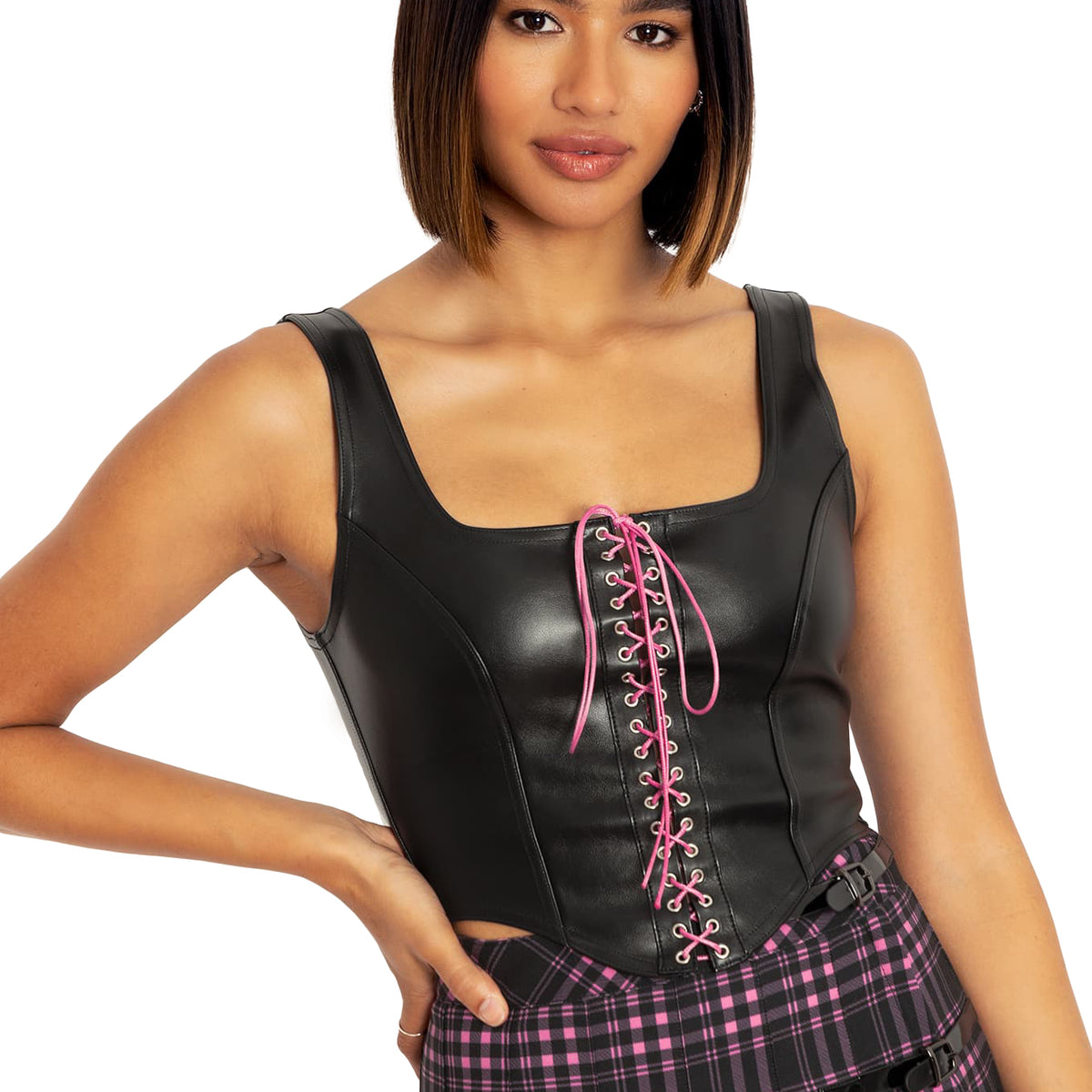 Route 66 Pink Lace Up Corset Top Limited – BlackMilk Clothing