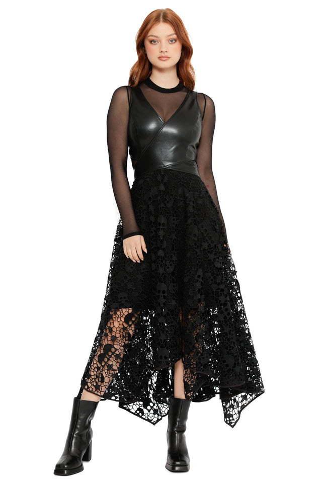 Route 666 Skull Lace Handkerchief Maxi Dress