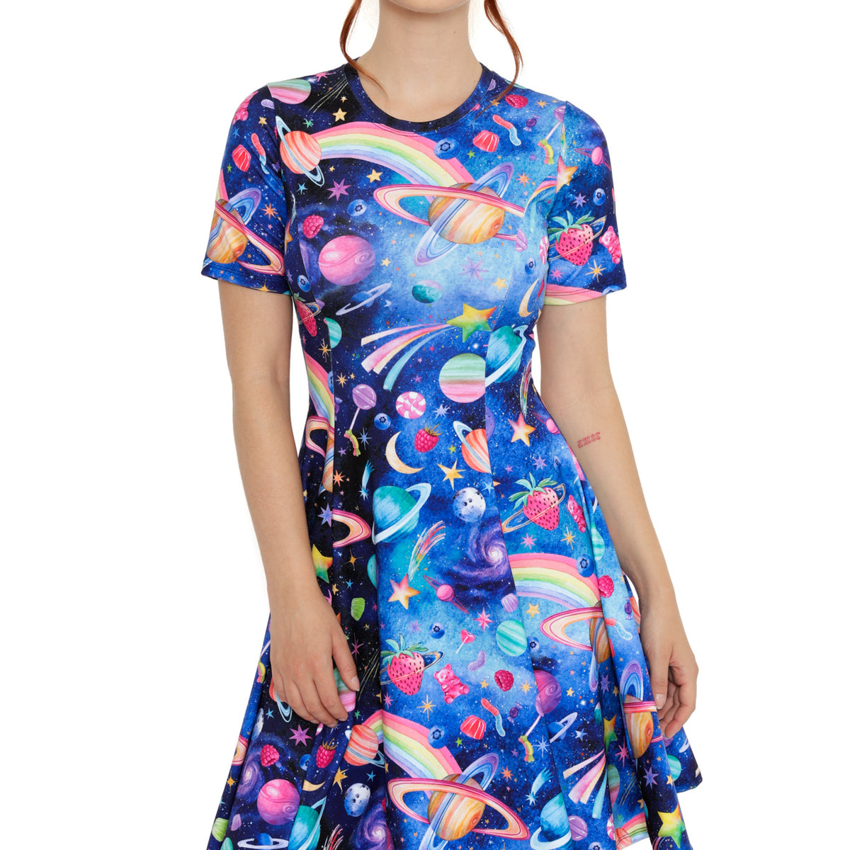 open lace back dress Blackmilk | Space Candy Longline Evil Tee Dress | Blue