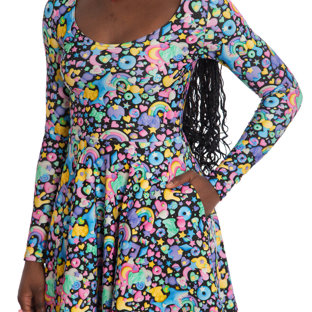 Space Gummies Toastie Long Sleeve Skater Dress Space Gummies Toastie Long Sleeve Skater Dress