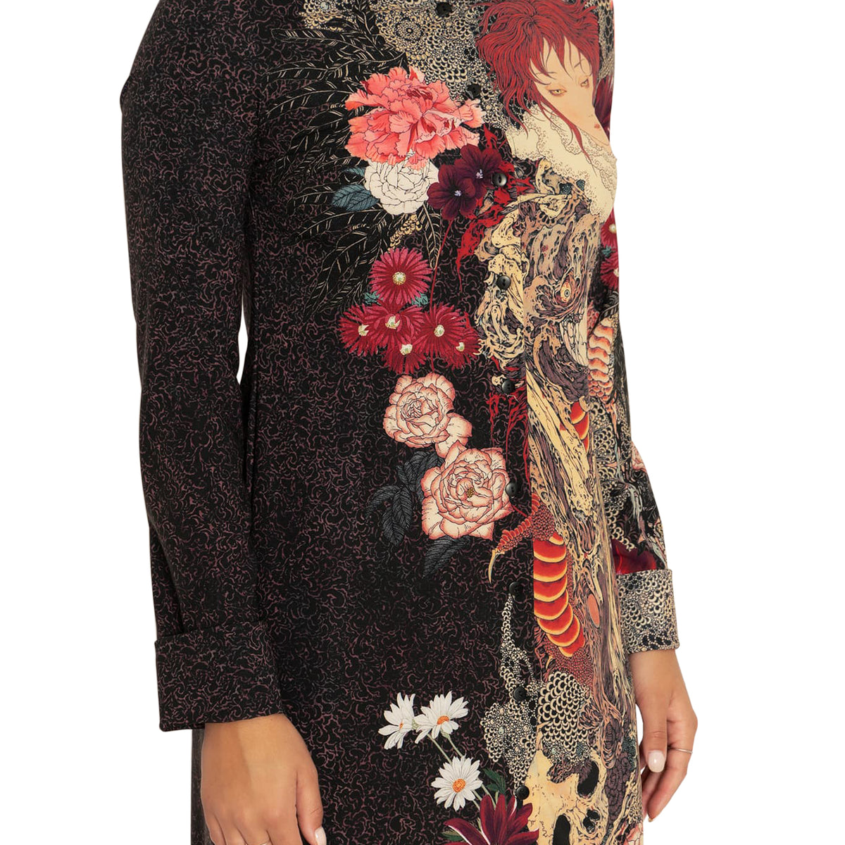 Embroidery Long Sleeve Black Shift Dresses
