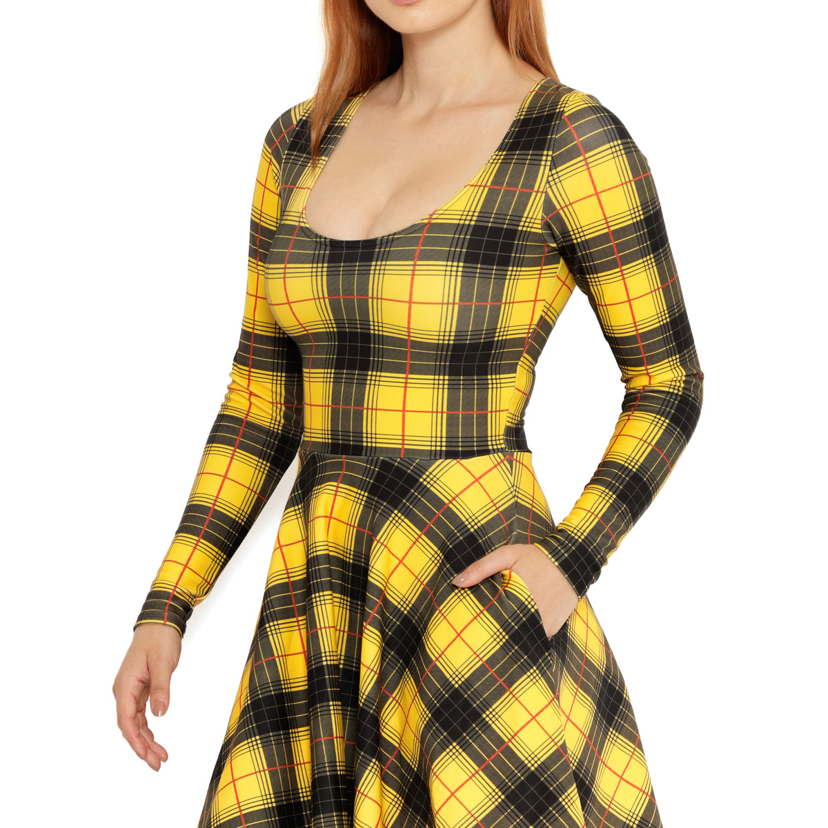 BlackMilk | Tartan Grunge Toastie Long Sleeve Skater Dress | Yellow | M BlackMilk | Tartan Grunge Toastie Long Sleeve Skater Dress | Yellow | M