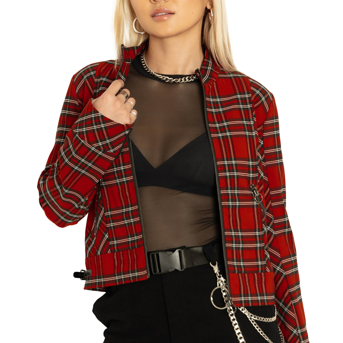 Tartan Rouge Cropped Buckle Jacket Limited – BlackMilk Clothing