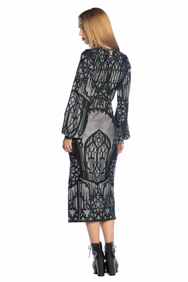 The Cathedral's Veil Long Sleeve Bishop Midaxi Dress
