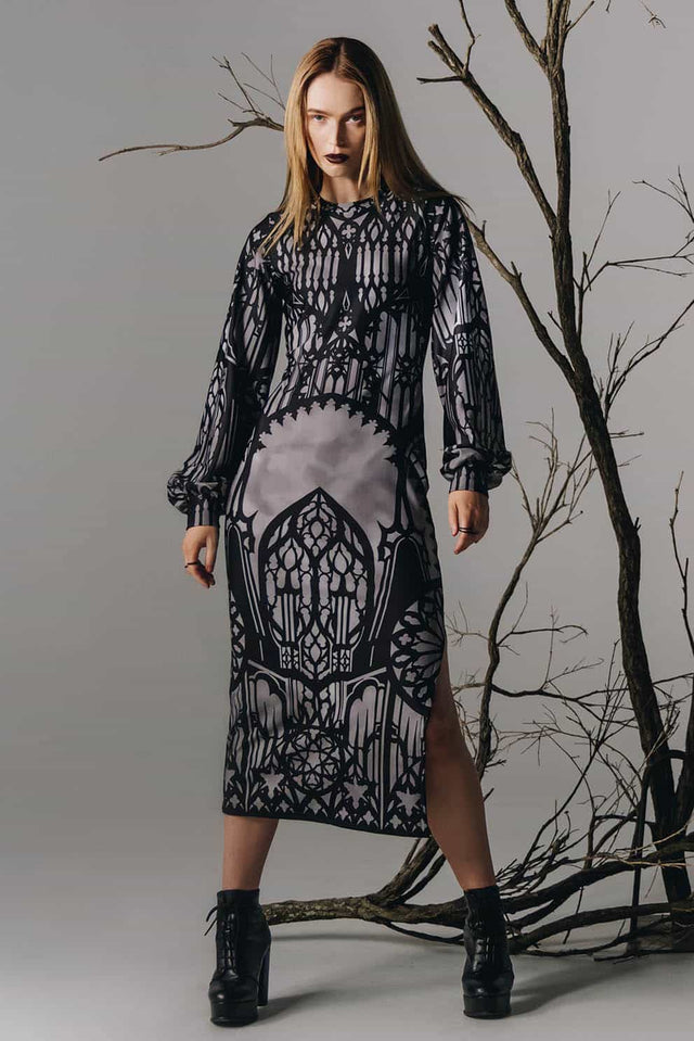 The Cathedral's Veil Long Sleeve Bishop Midaxi Dress