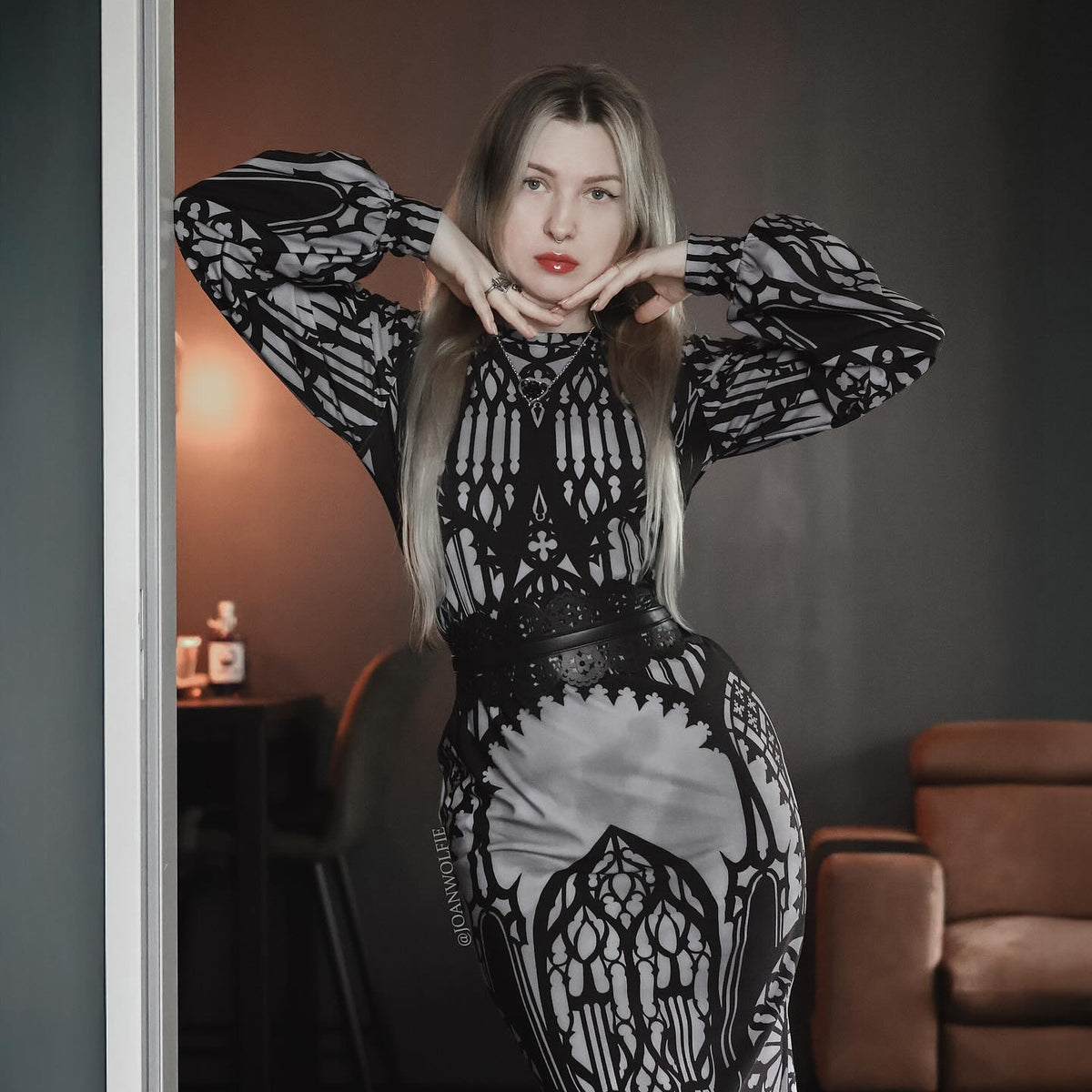 The Cathedral's Veil Long Sleeve Bishop Midaxi Dress