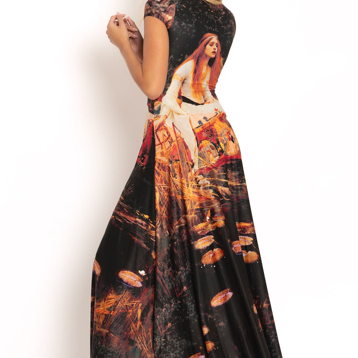 The Lady Of Shalott High Neck Cap Sleeve Maxi Dress