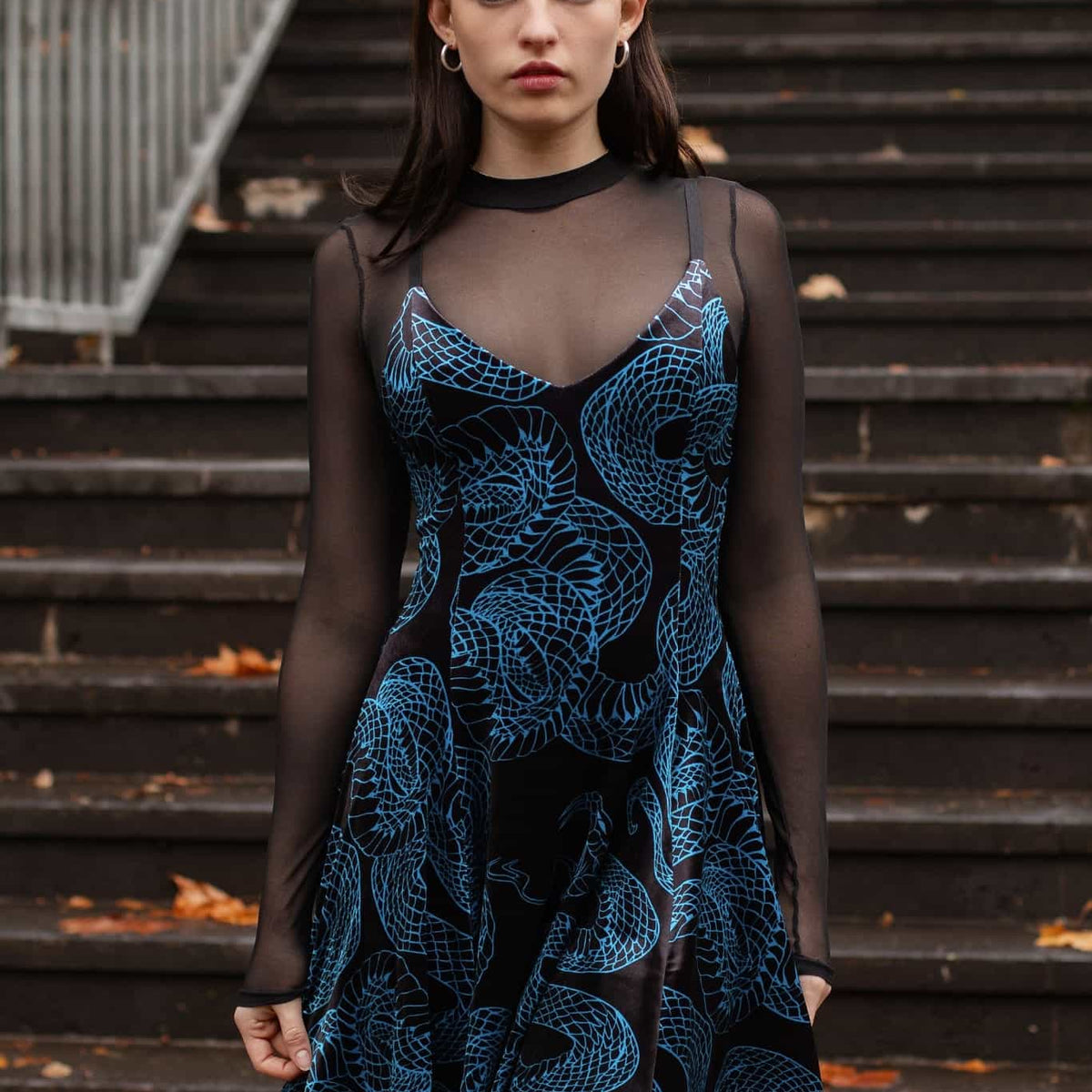 Venomous Blue Velvet Mini Strappy Dress