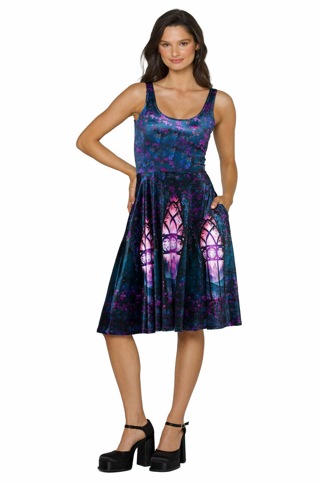 Window To The Spirit Realm Velvet Scoop Midi Dress