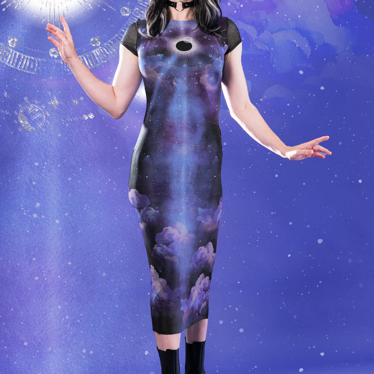 Blackmilk | Eclipse Sheer Cap Sleeve Bodycon Maxi Dress | Black