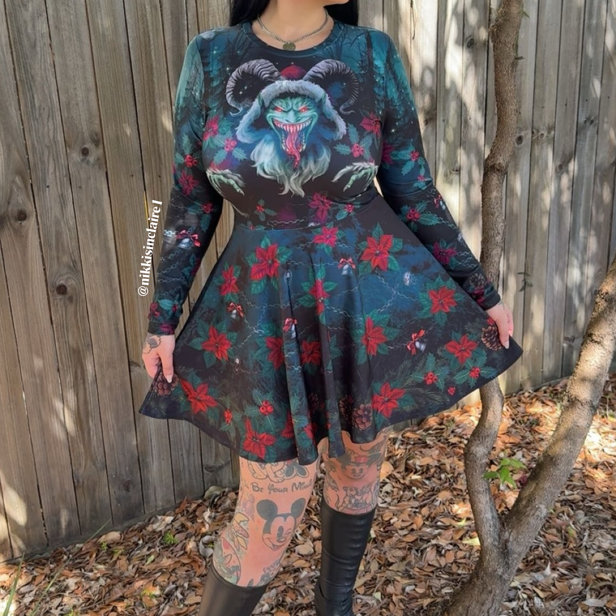 Blackmilk | Krampus Toastie Long Sleeve Skater Dress | Green | L